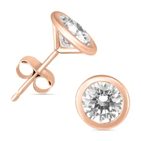 1 1/2 Carat Tw Ags Certified Bezel Diamond Solitaire Stud Earrings In 14K Rose Gold