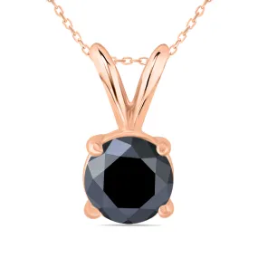 1 Carat Round Black Diamond Solitaire Pendant In 14K Rose Gold