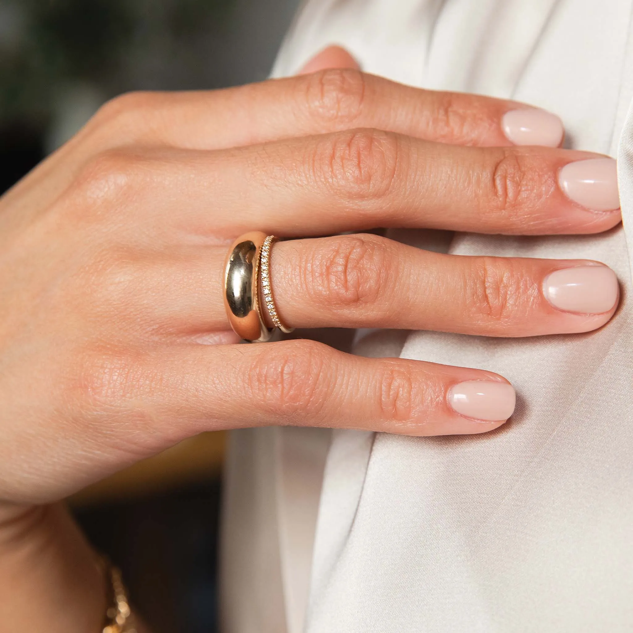 14k Aura and Pave Diamond Stackable Ring Set