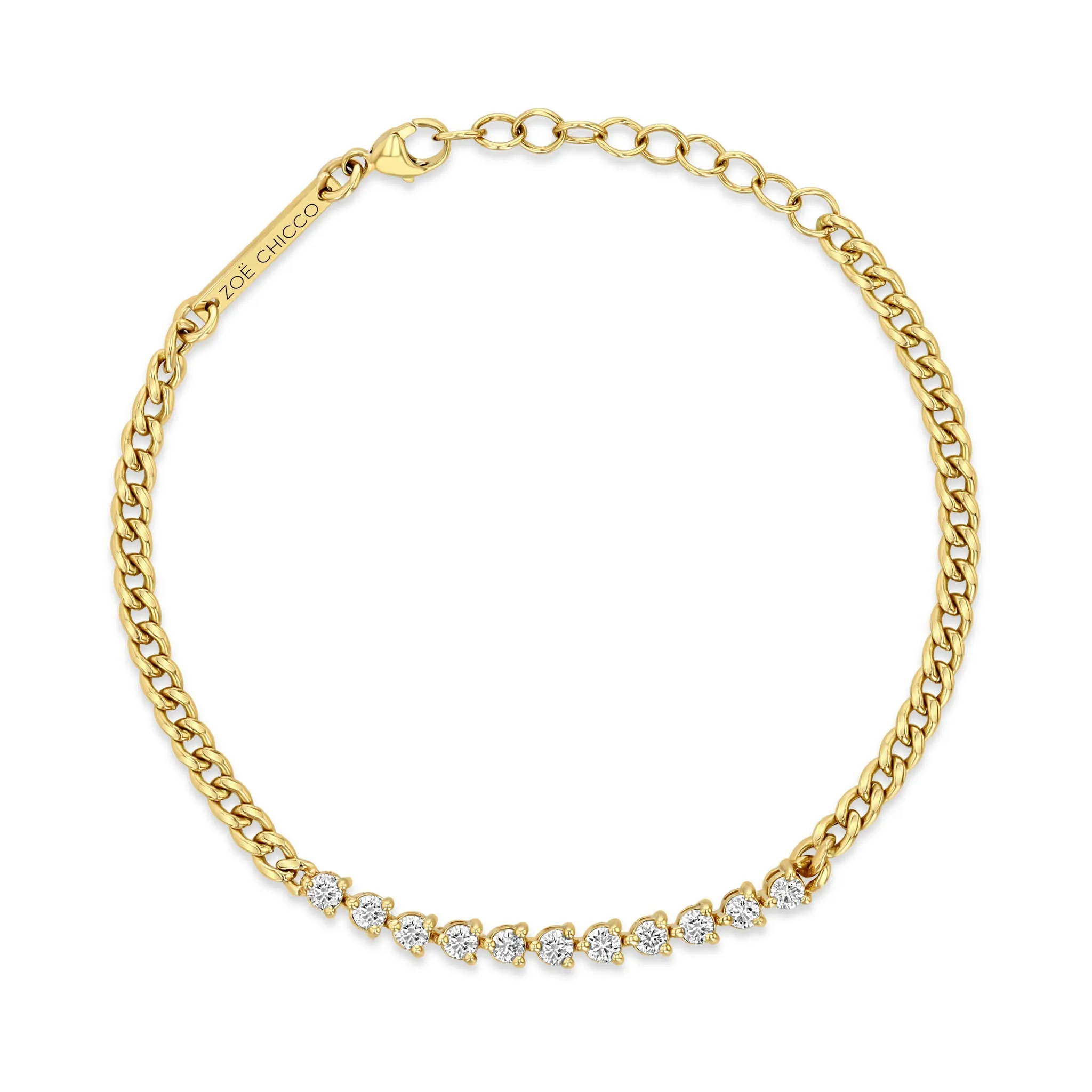 14k Diamond Tennis Segment Small Curb Chain Bracelet