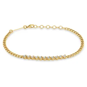 14k Diamond Tennis Segment Small Curb Chain Bracelet