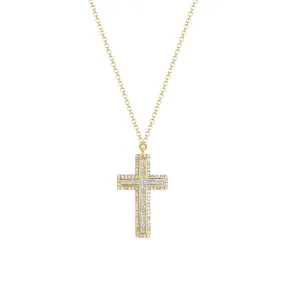 14k Gold Baguette Cross Channel Set Diamond Necklace