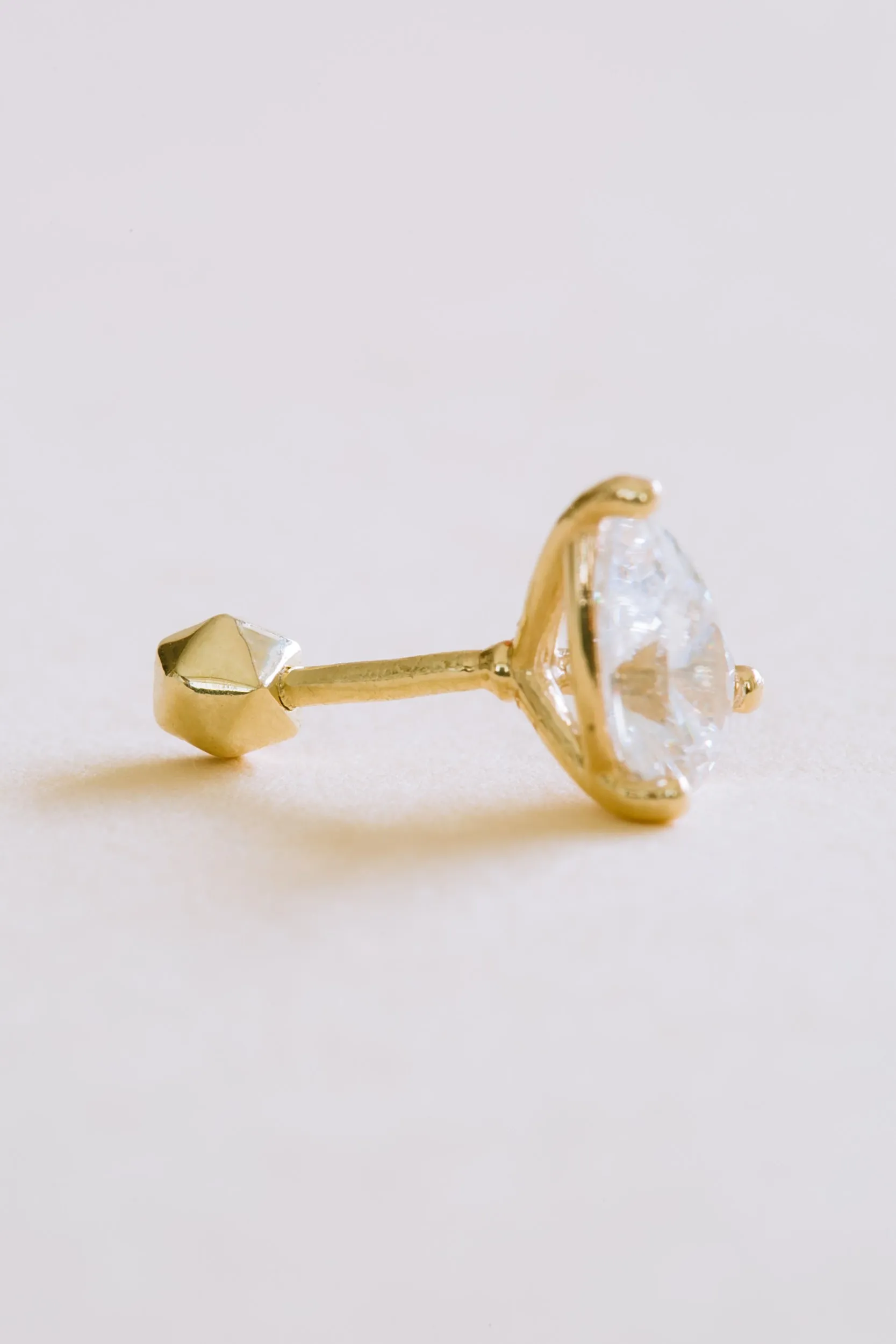 14k Gold Tiara Big Cz Teardrop Barbell Ear Stud Earring Piercing