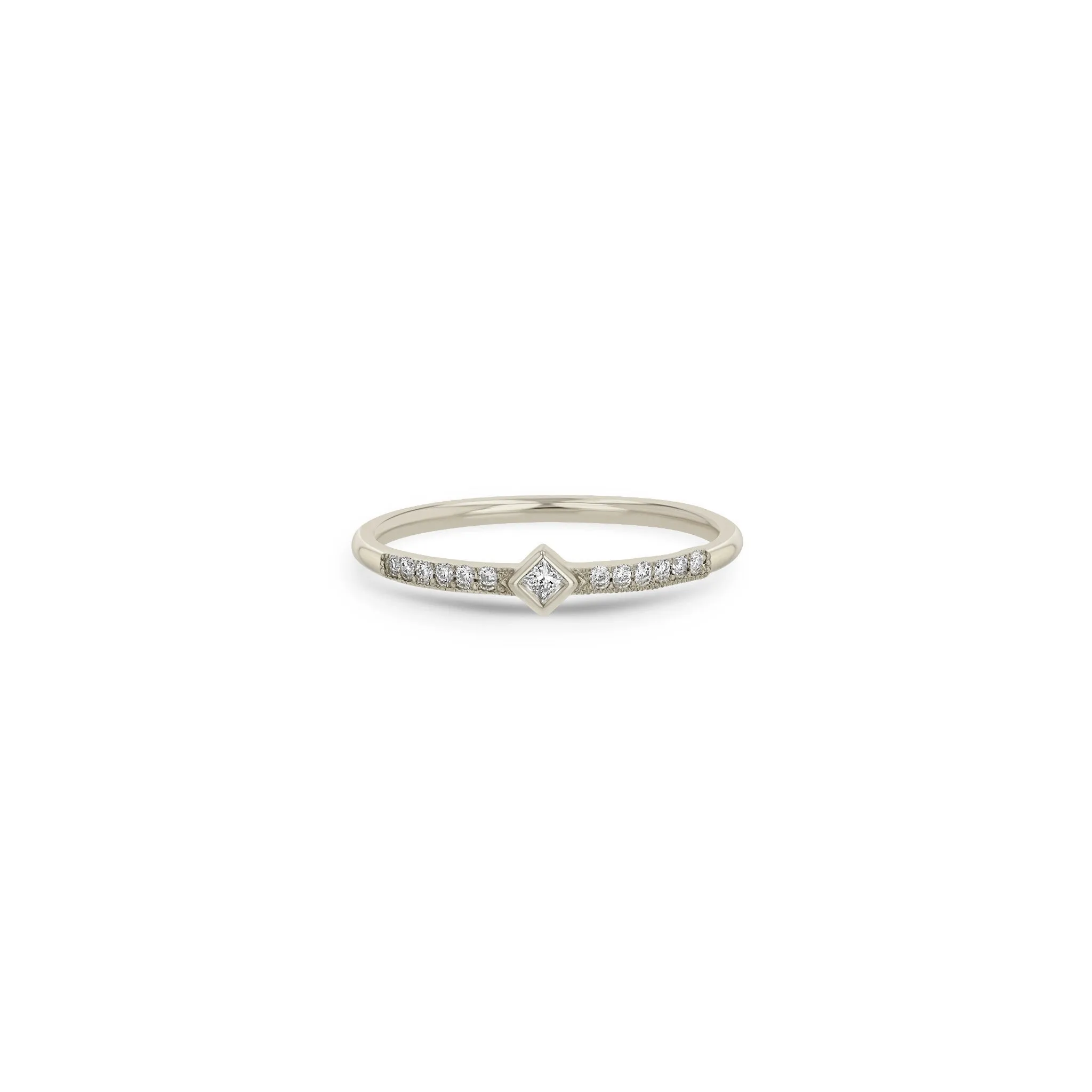 14k Princess Diamond with Demi Pavé Band Ring