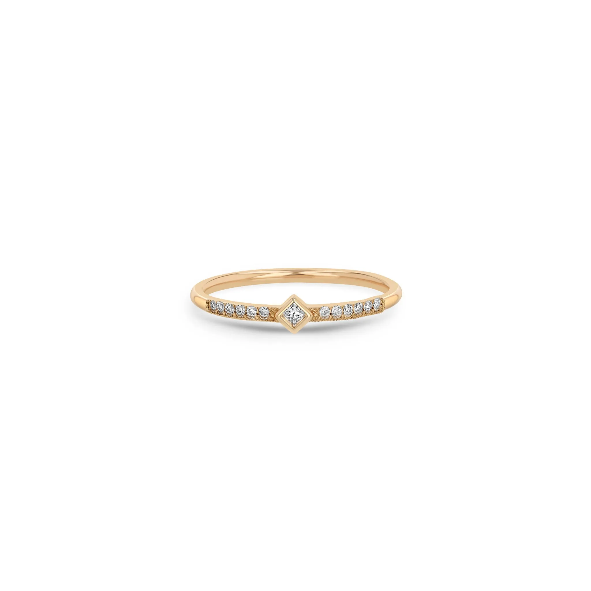 14k Princess Diamond with Demi Pavé Band Ring