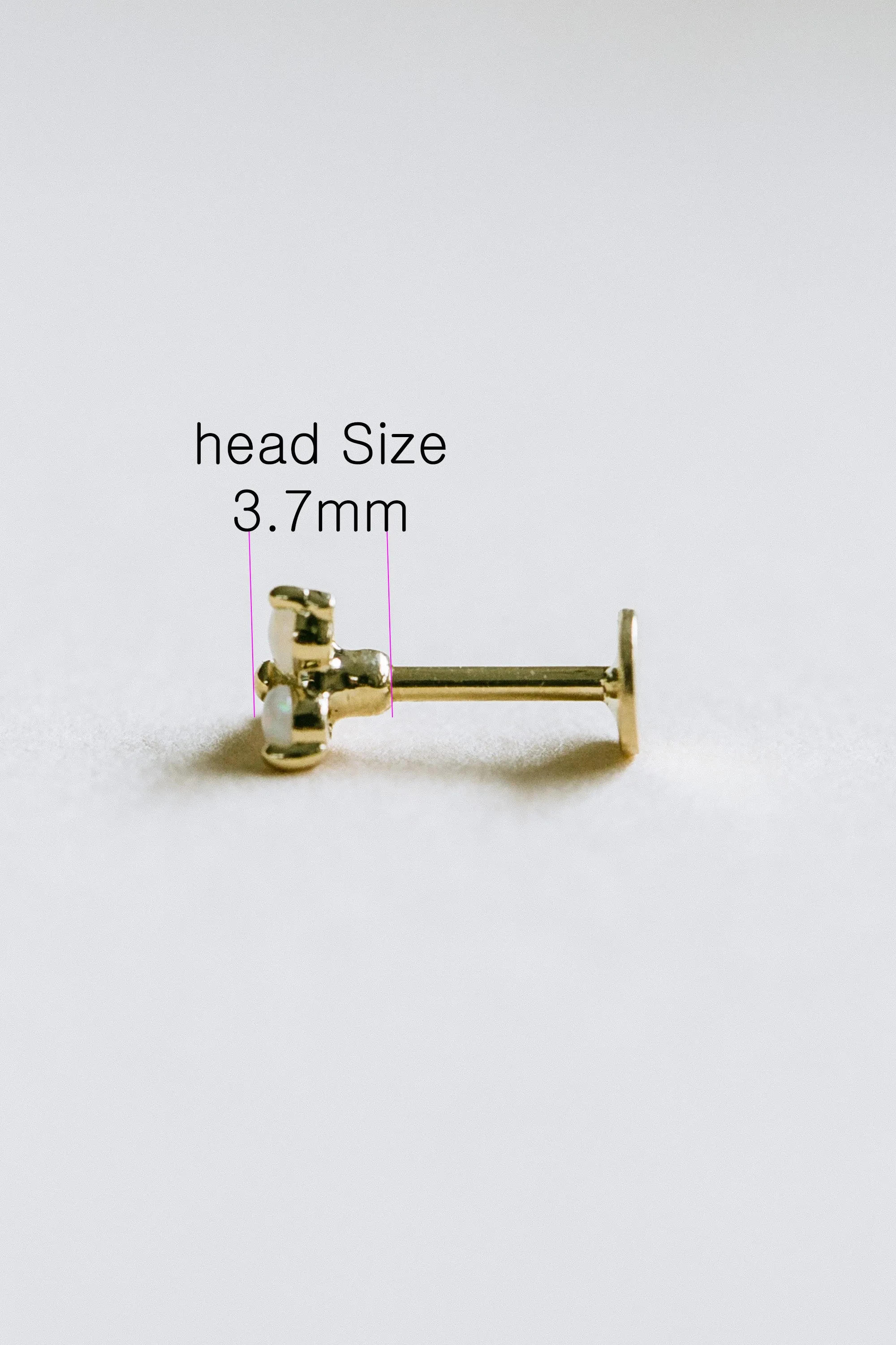 14K Solid Gold 2mm Rough Diamond Helix Cartilage Externally Threaded Flat Back Earring Labret 18g