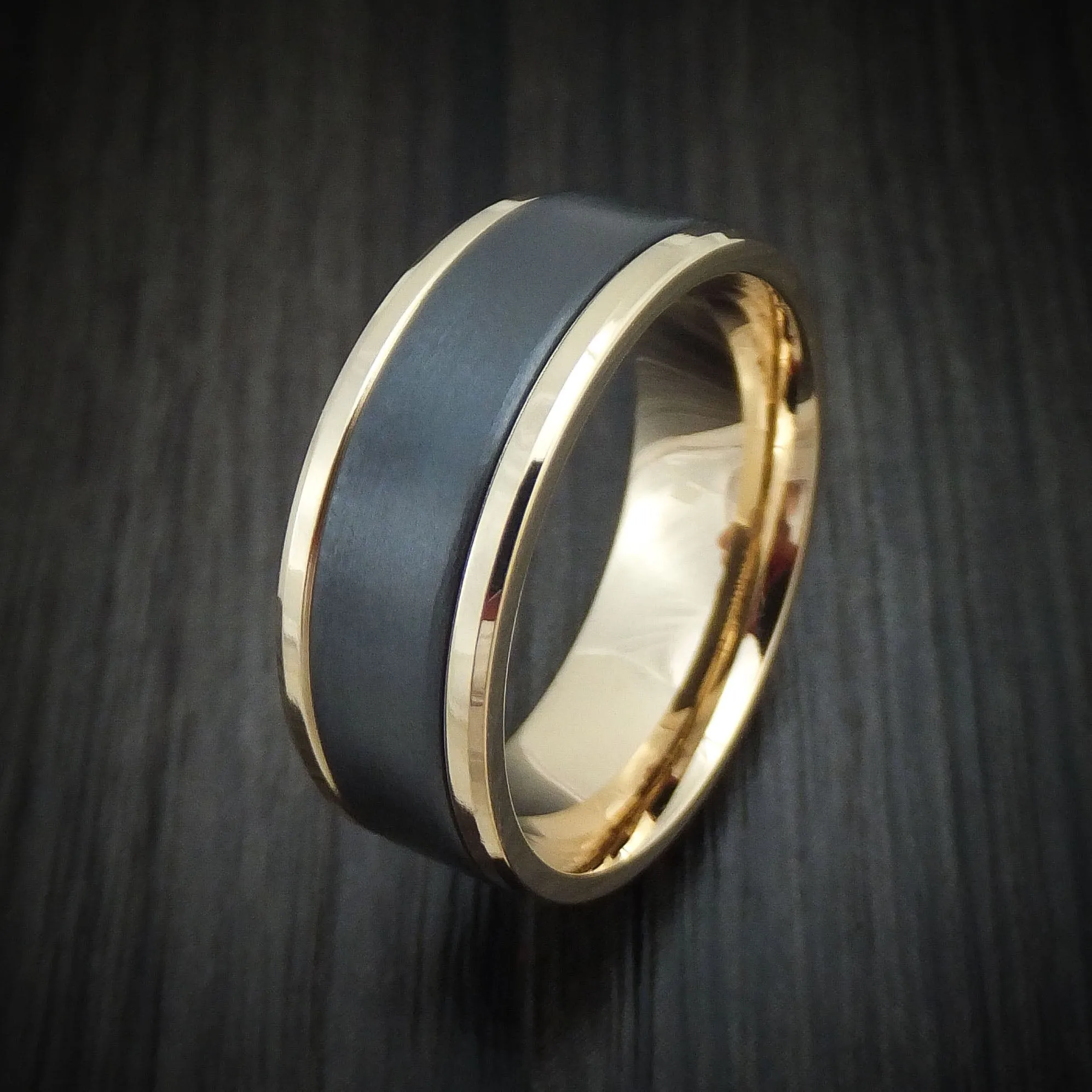 14K Yellow Gold and Black Titanium Men's Ring