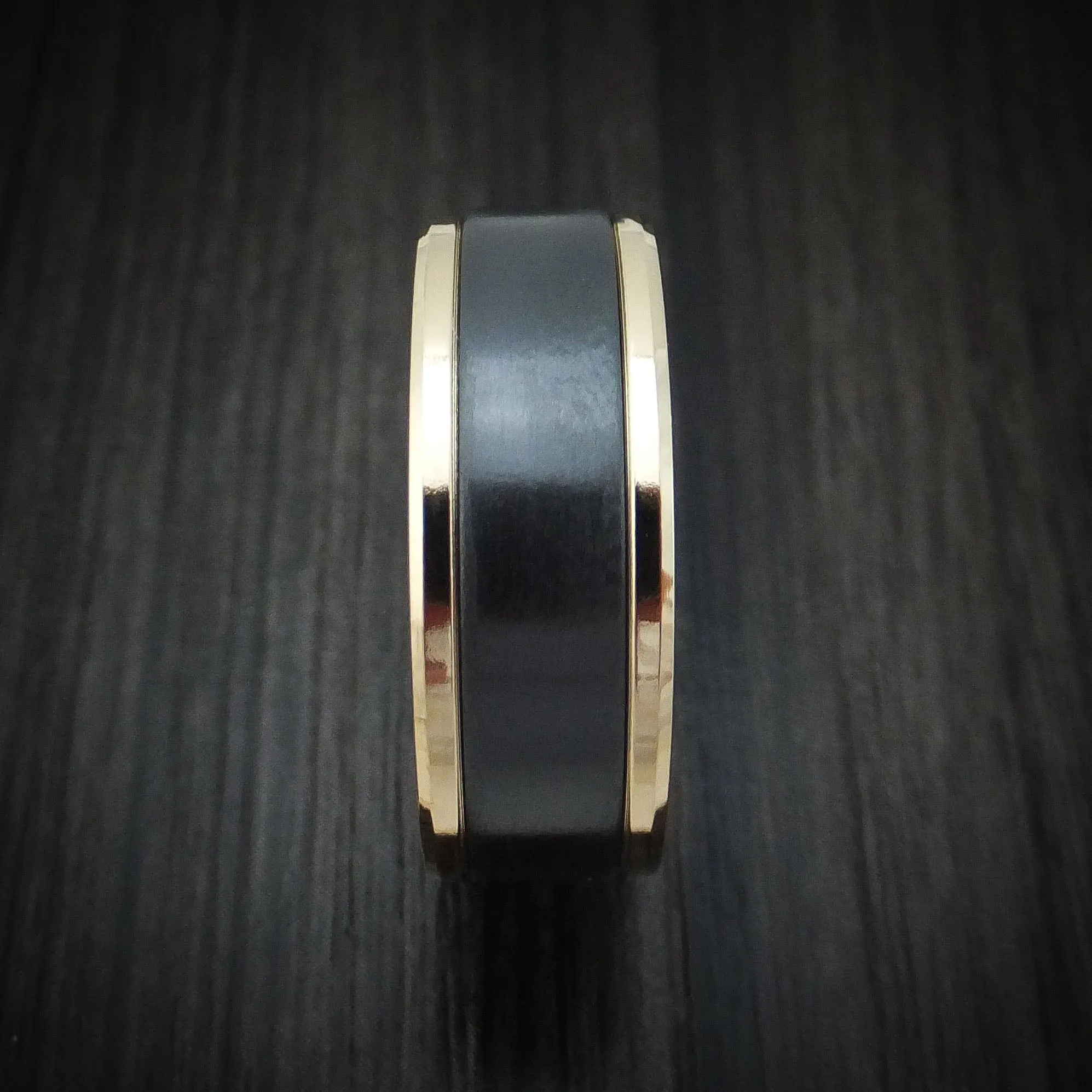 14K Yellow Gold and Black Titanium Men's Ring