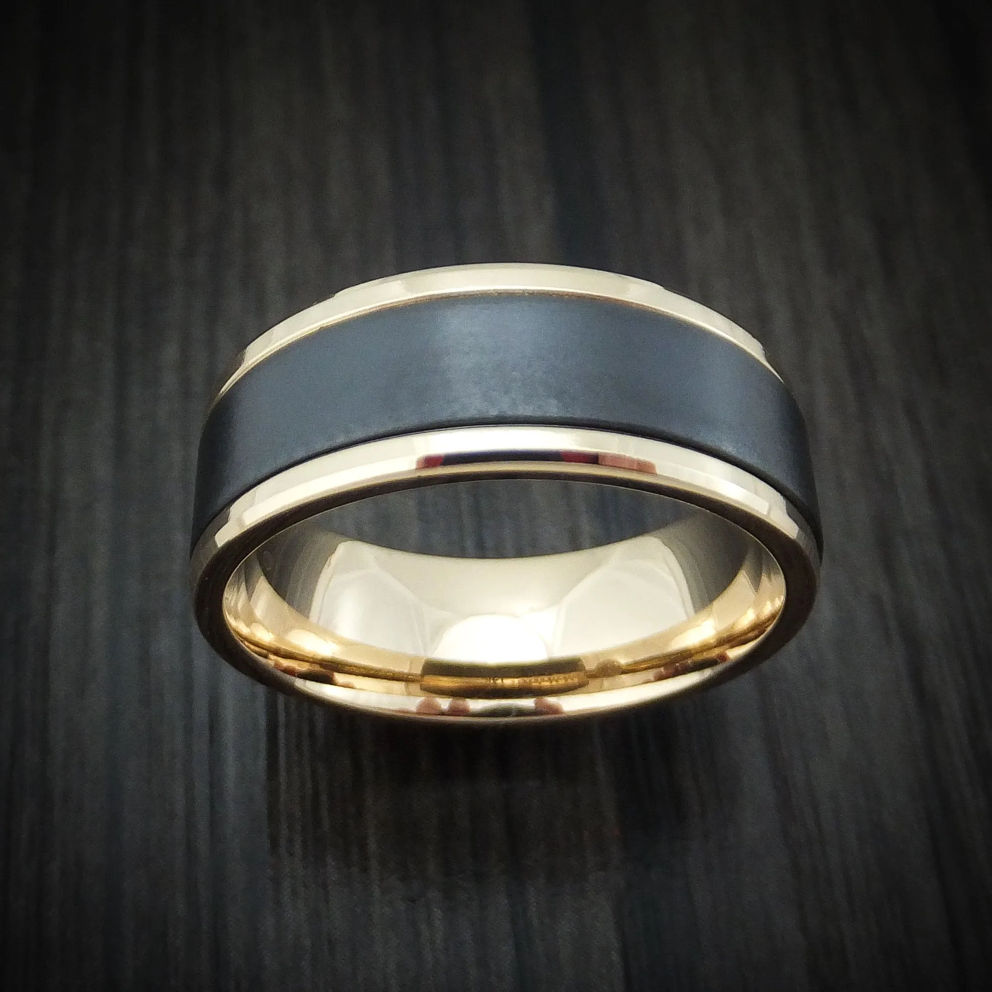 14K Yellow Gold and Black Titanium Men's Ring