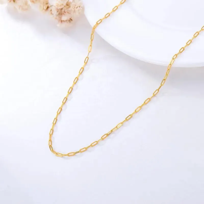 18K Solid Gold Paperclip Chain Necklace Paperclip Chain Necklace For Women Girls Gift