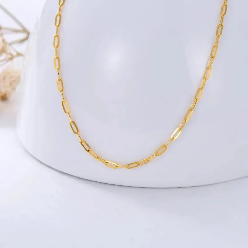 18K Solid Gold Paperclip Chain Necklace Paperclip Chain Necklace For Women Girls Gift