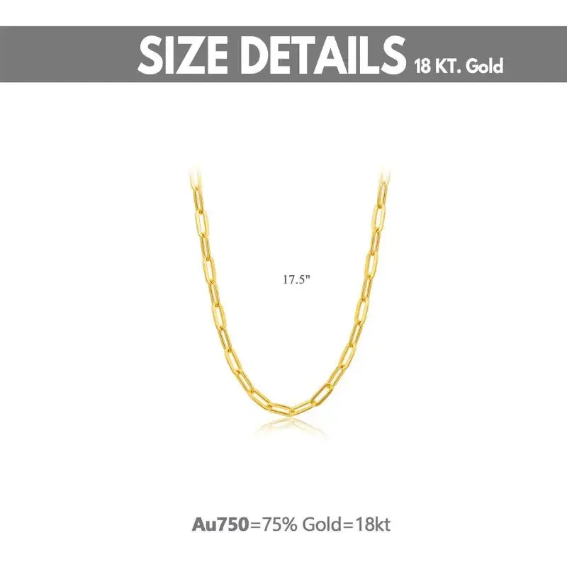 18K Solid Gold Paperclip Chain Necklace Paperclip Chain Necklace For Women Girls Gift