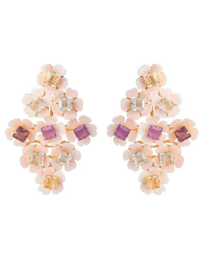 2-in-1 Pink Shell, Amethyst Blue & Lemon Quartz Earrings