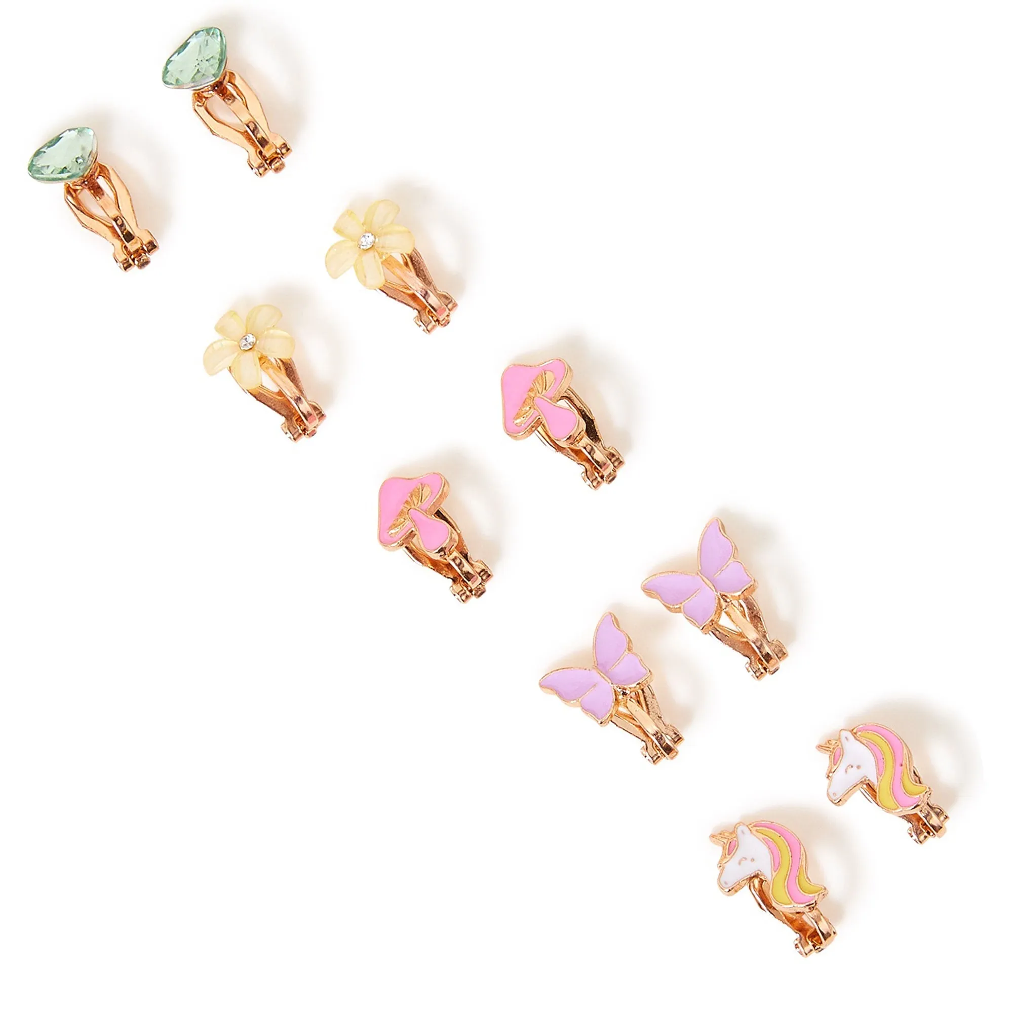 Accessorize London Girl's Unicorn Clip On Earrings 5 Pack