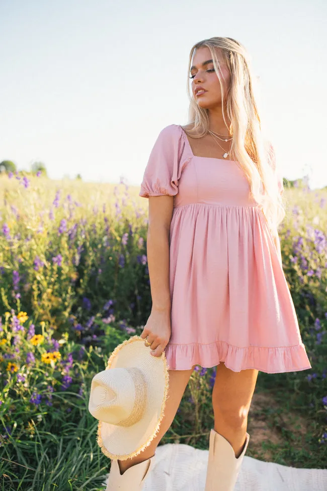 All Together Now Pink Square Neck Mini Dress