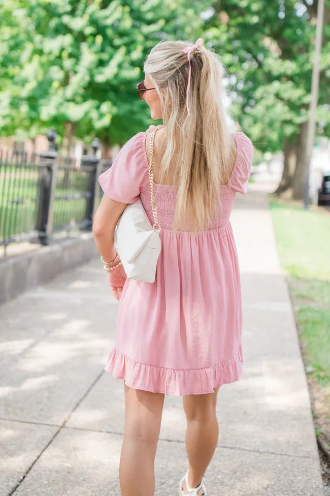 All Together Now Pink Square Neck Mini Dress