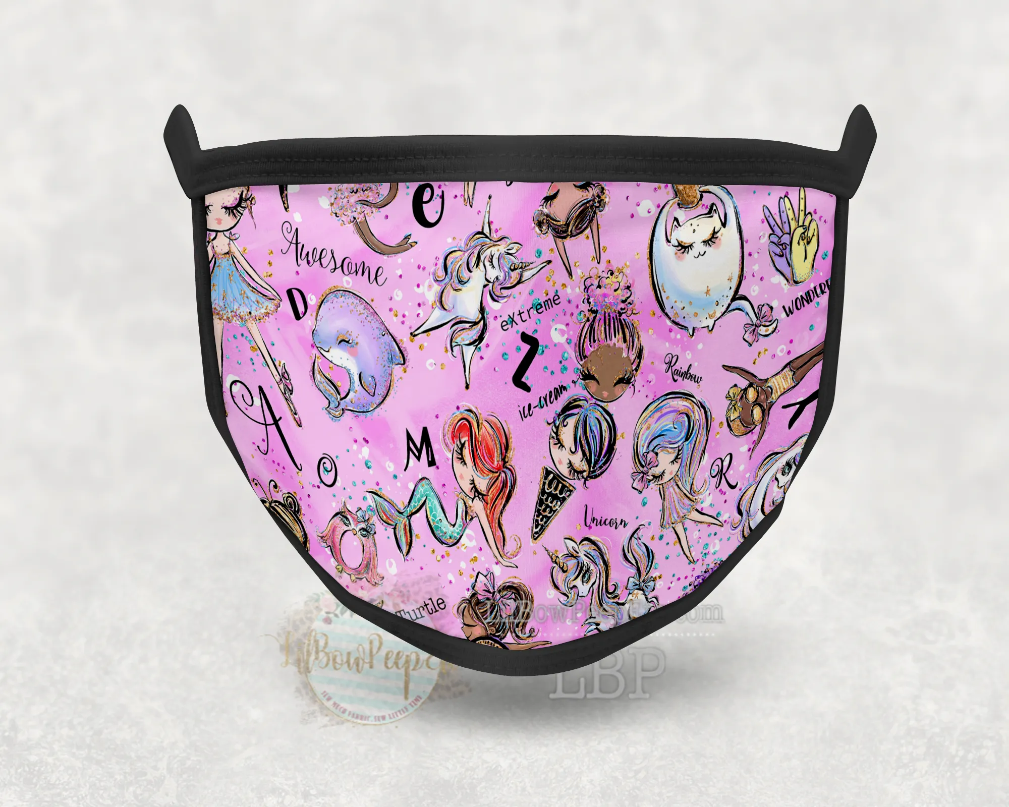 Alphabet Cuties Pink Background Printed Mask