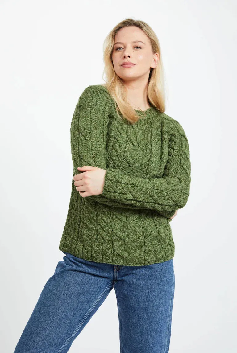 Aran - Listowel Ladies Aran Cabled Sweater - Meadow Green