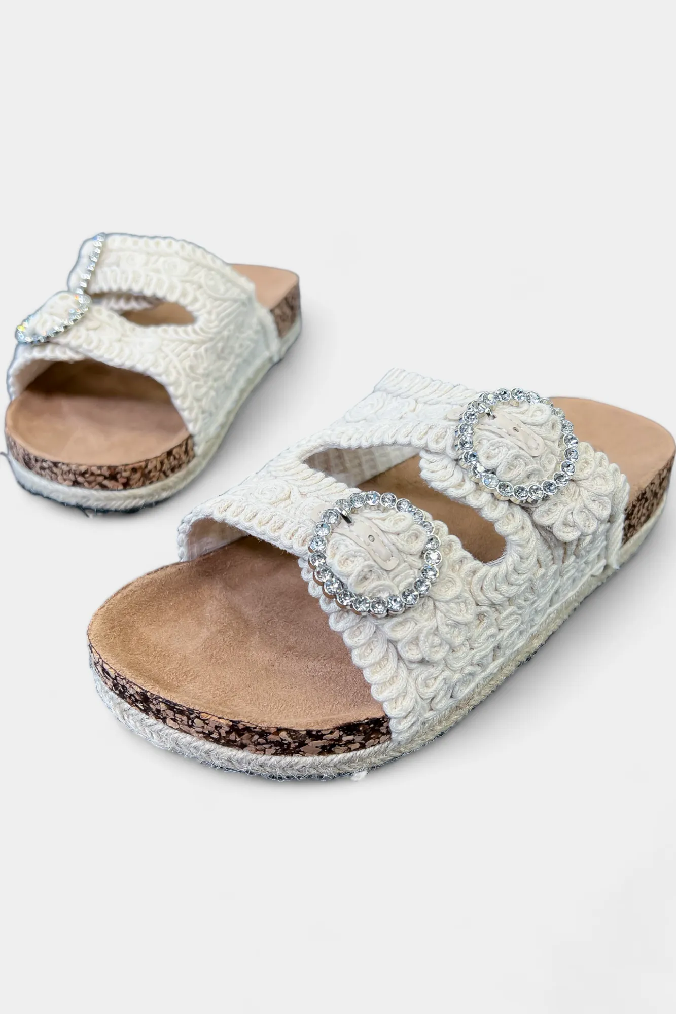 Beige Knit Slip On Sandals