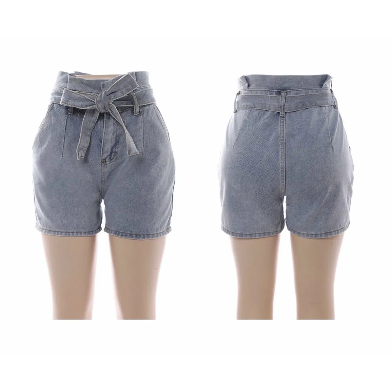 Belted High Waist Wash Denim shorts