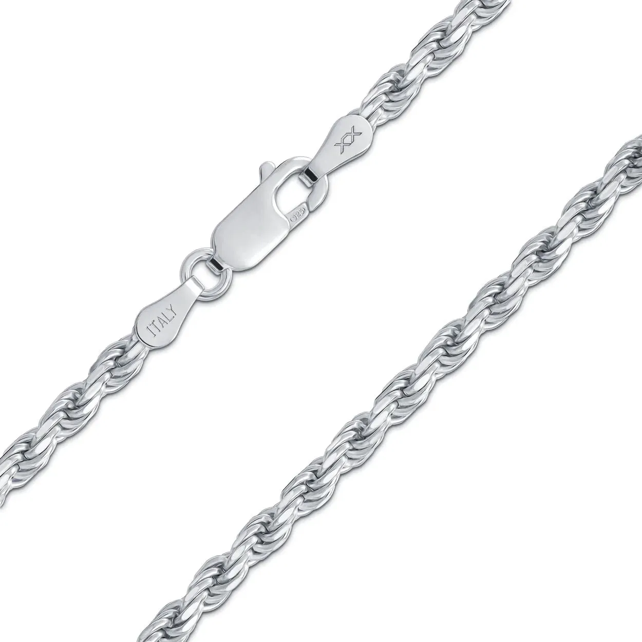 Better Jewelry 1.3mm Rope Diamond cut Chain Necklace .925 Sterling Silver w. Rhodium plate