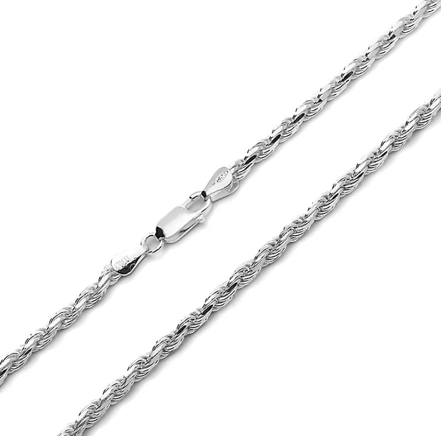 Better Jewelry 2.8mm Rope Diamond cut Chain Necklace .925 Sterling Silver w. Rhodium plate