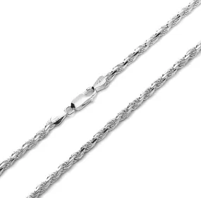 Better Jewelry 4.8mm Rope Diamond cut Chain Necklace .925 Sterling Silver w. Rhodium plate