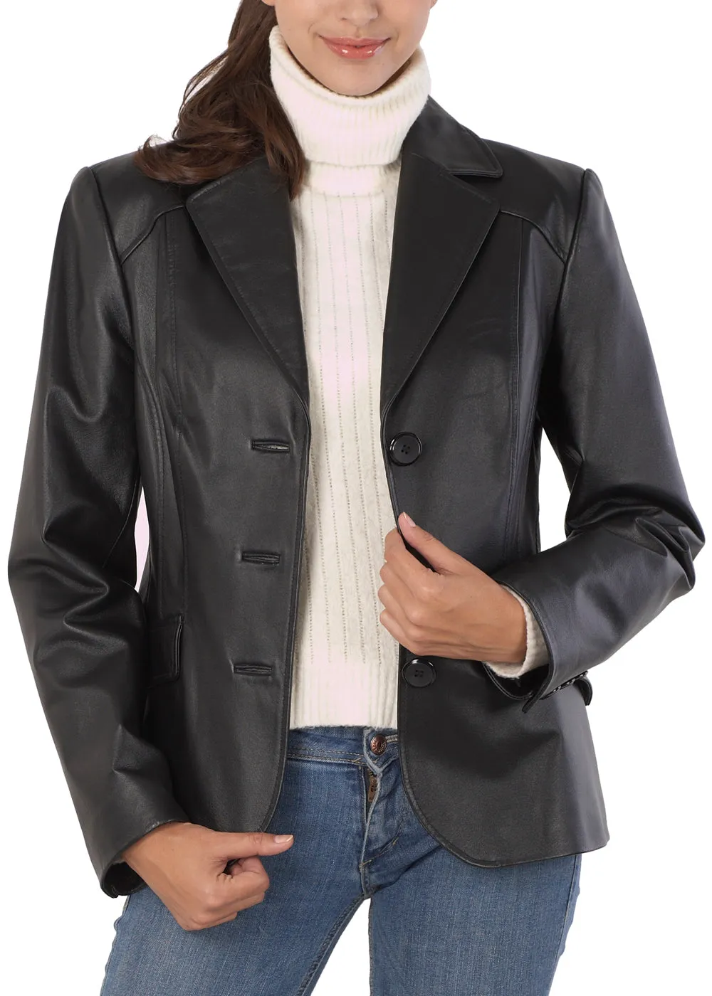 BGSD Women Tammy 3-Button Lambskin Leather Blazer