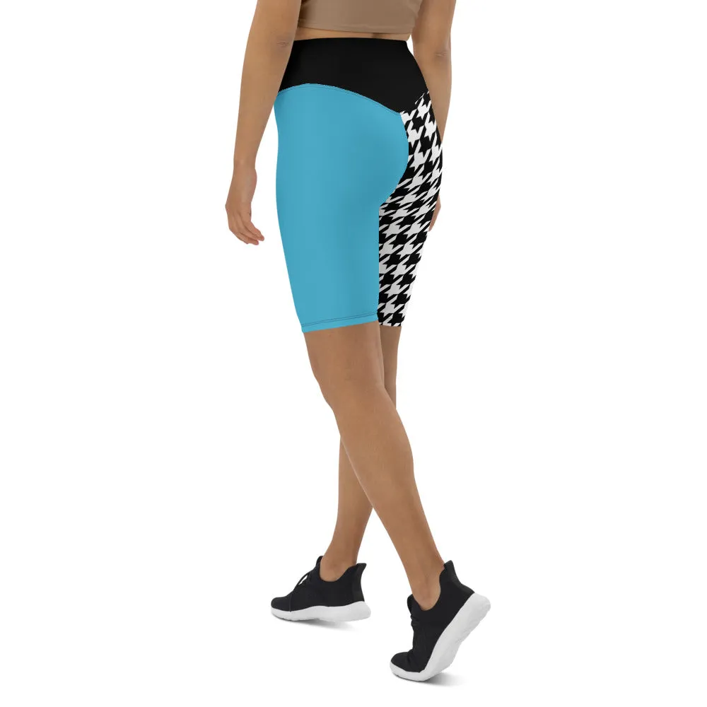 Biker Shorts Teal and Houndstooth