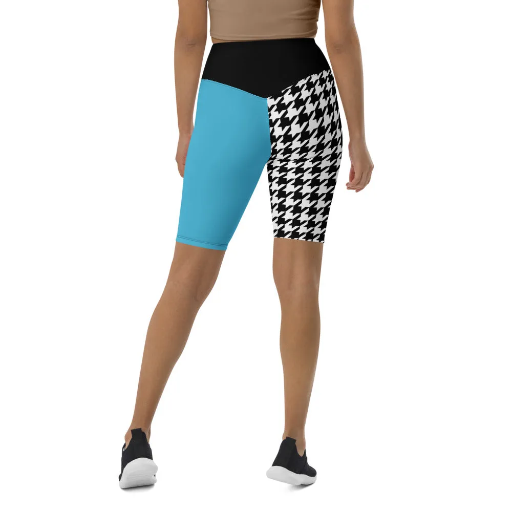 Biker Shorts Teal and Houndstooth