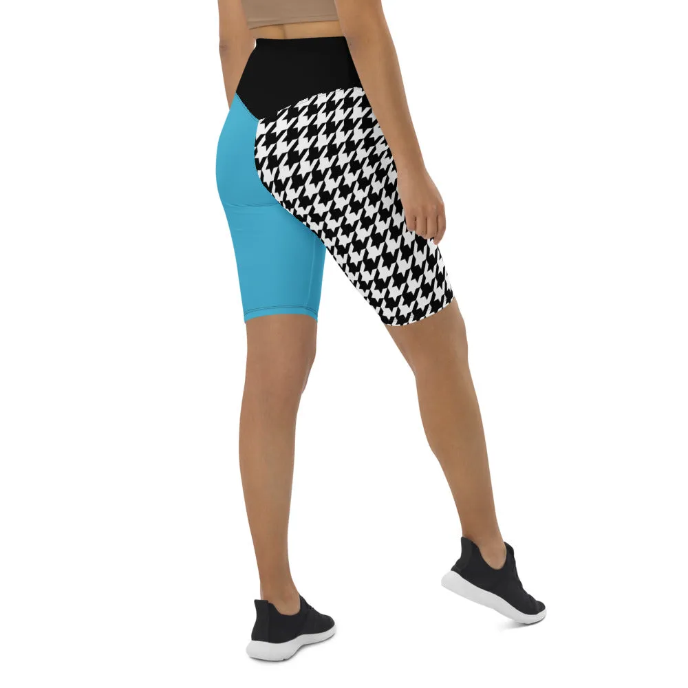 Biker Shorts Teal and Houndstooth