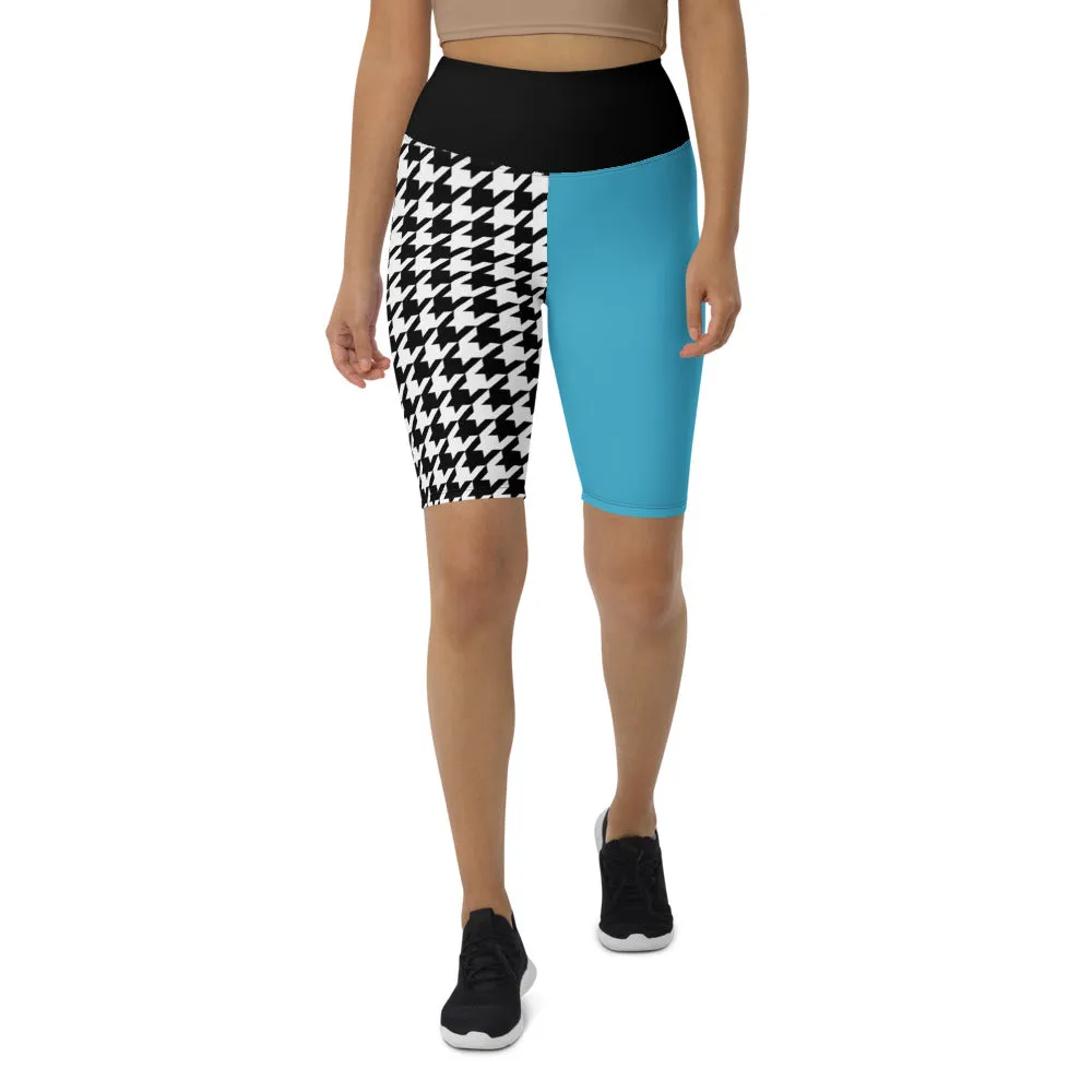 Biker Shorts Teal and Houndstooth