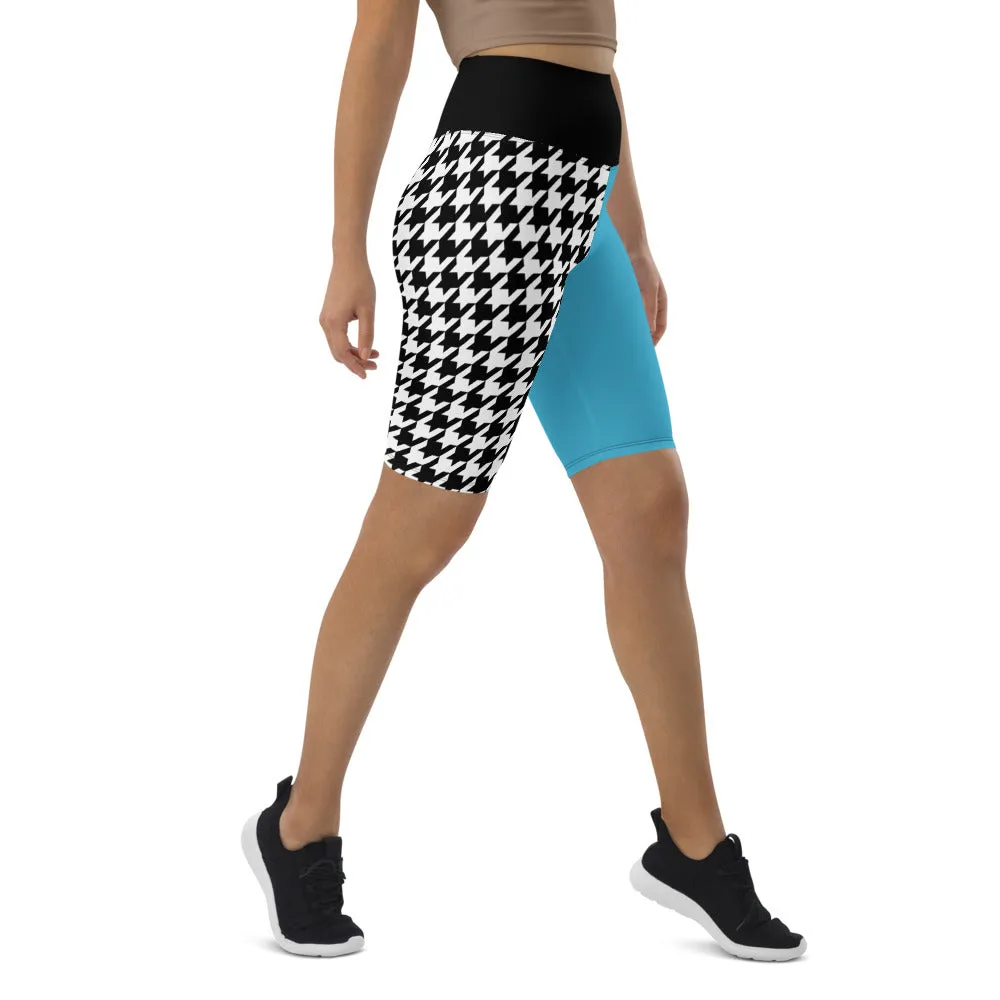 Biker Shorts Teal and Houndstooth