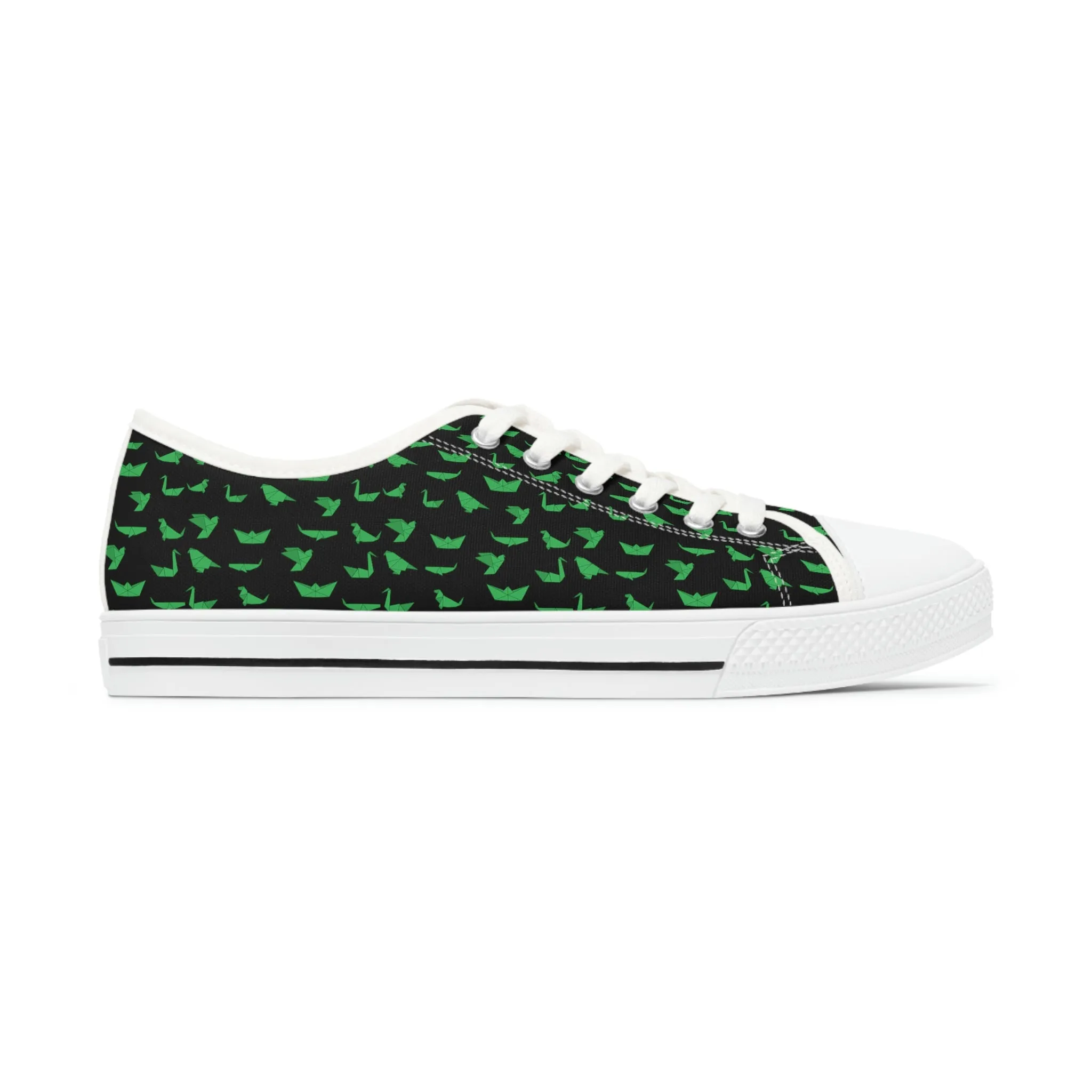 Black Green Cranes Ladies' Sneakers, Women's Low Top Sneakers Best Quality Canvas Sneakers (US Size: 5.5-12)