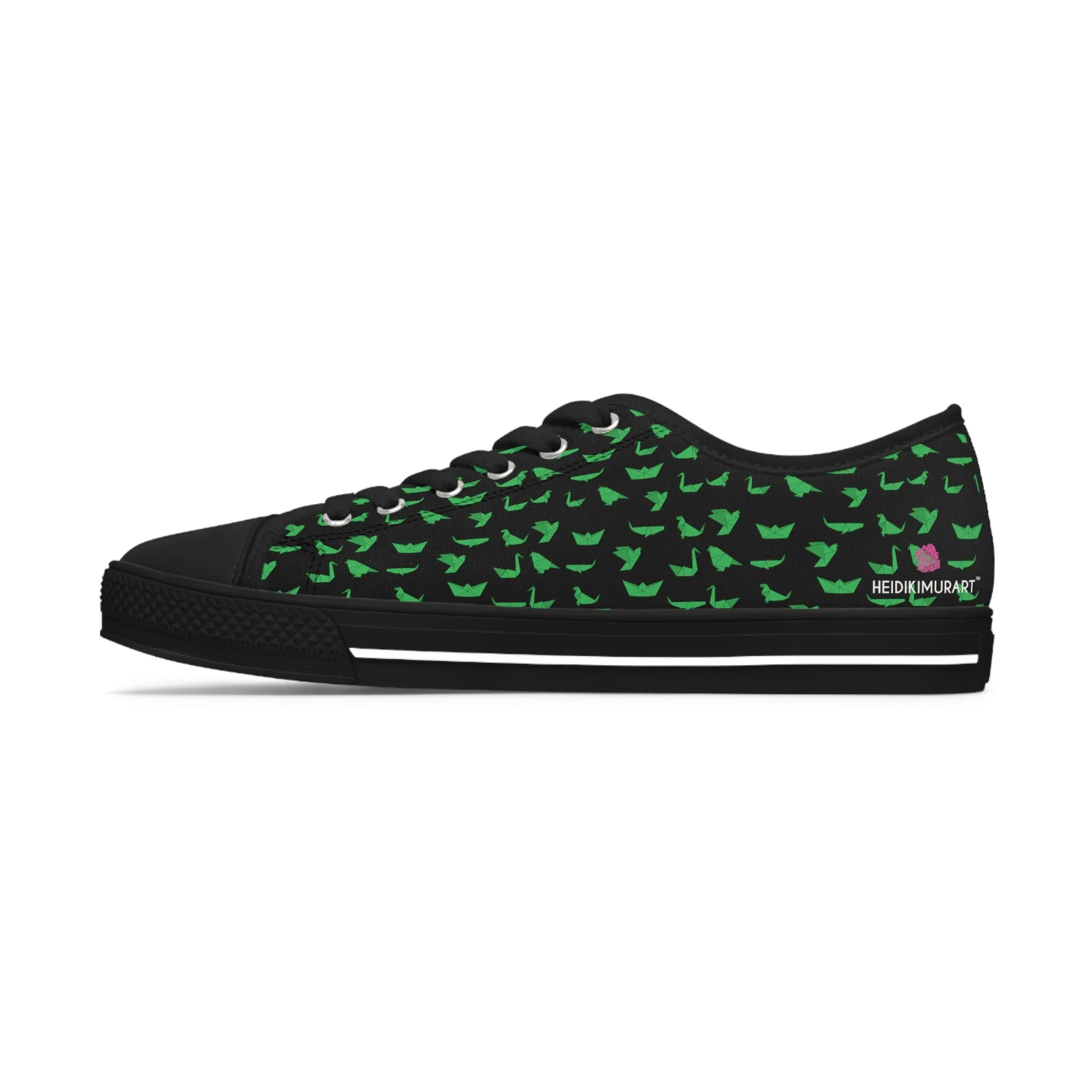 Black Green Cranes Ladies' Sneakers, Women's Low Top Sneakers Best Quality Canvas Sneakers (US Size: 5.5-12)