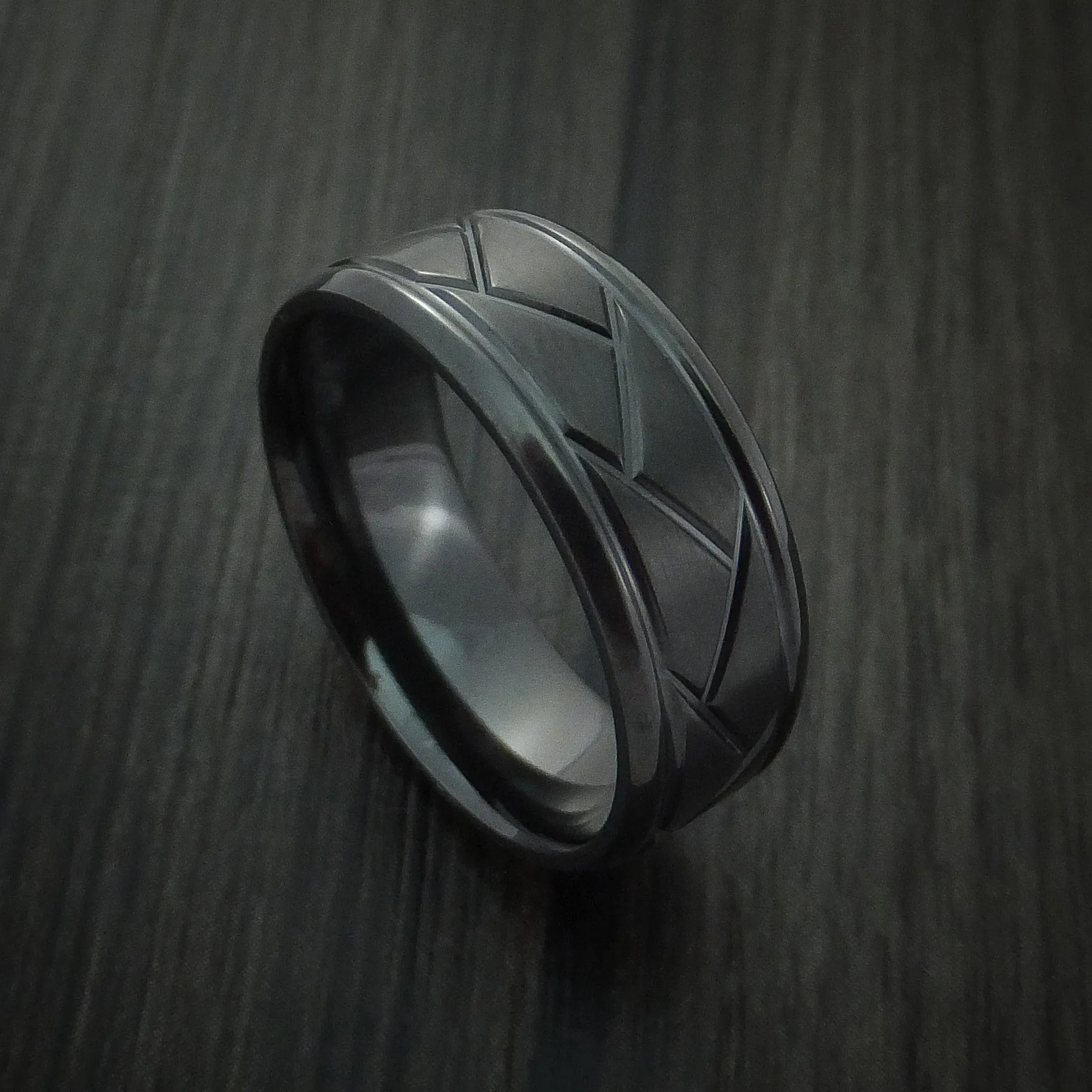 Black Titanium Satin and Polish Weave Men's Ring Custom Made