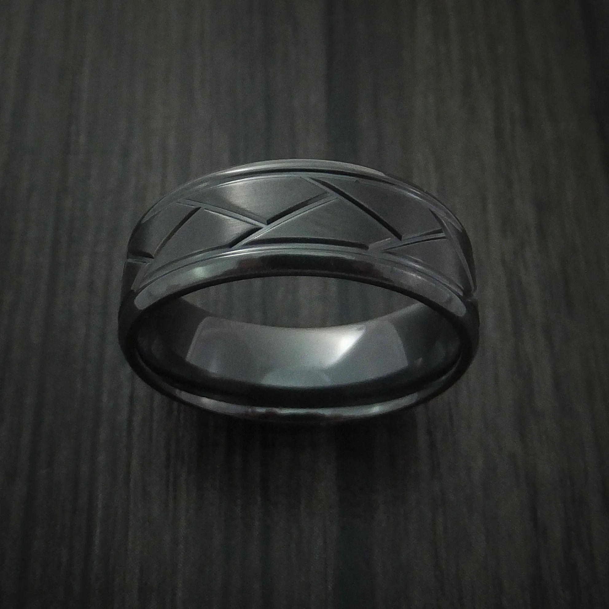 Black Titanium Satin and Polish Weave Men's Ring Custom Made