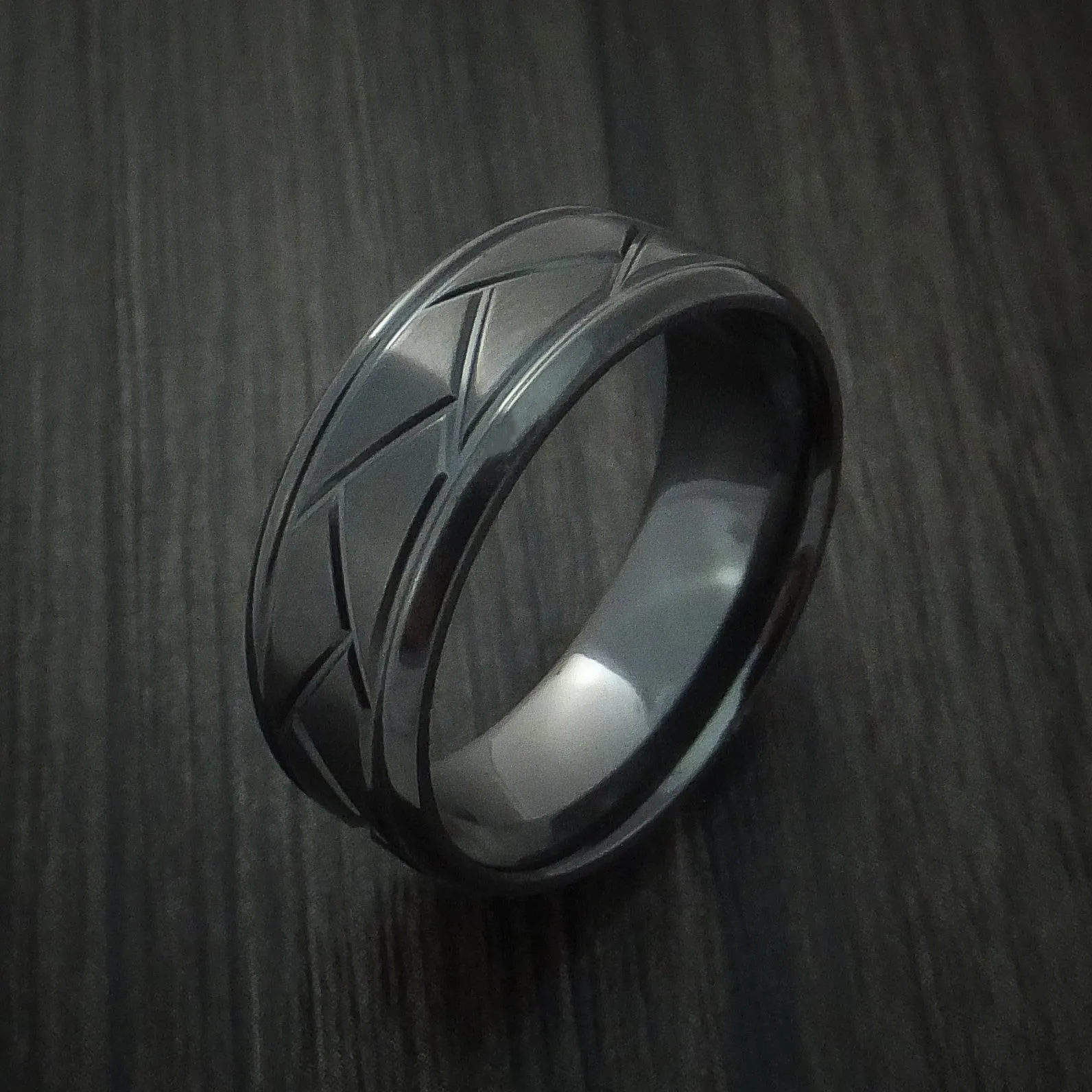 Black Titanium Satin and Polish Weave Men's Ring Custom Made