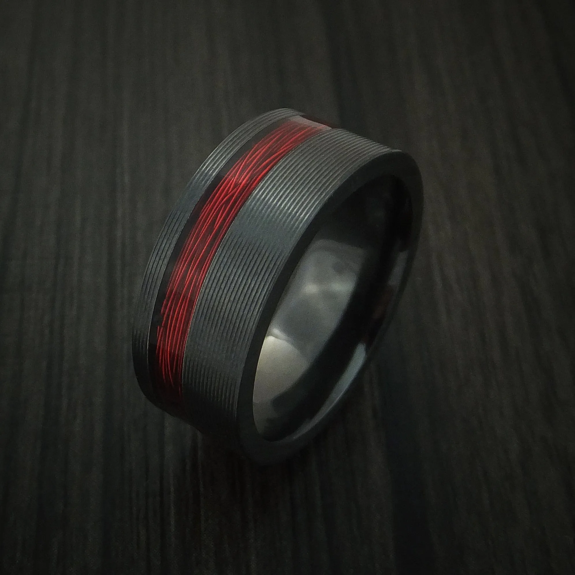 Black Zirconium and Wire Men's Ring Custom Made Choose your Color