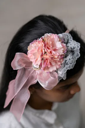 Blush Pink Carnation Lace Hairband with Satin Bow