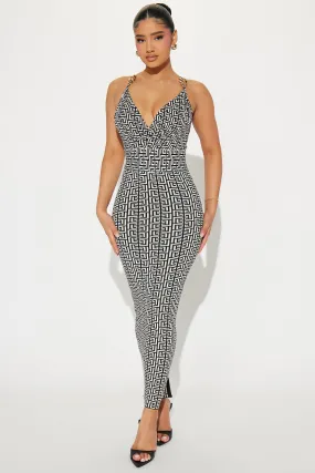 Brielle Printed Bandage Maxi Dress - Black/White