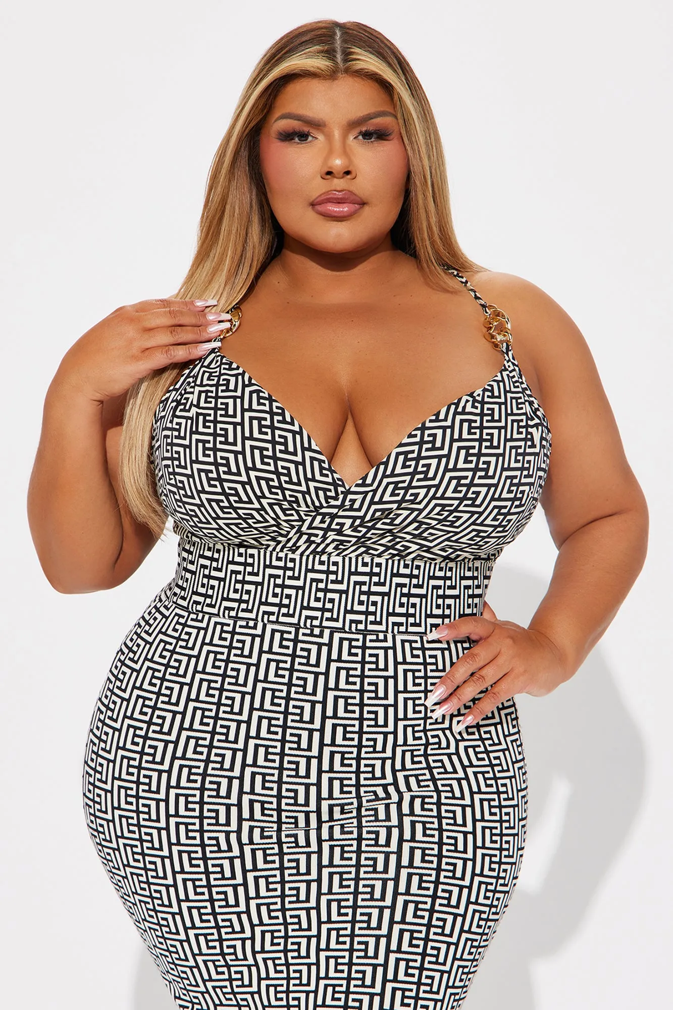 Brielle Printed Bandage Maxi Dress - Black/White