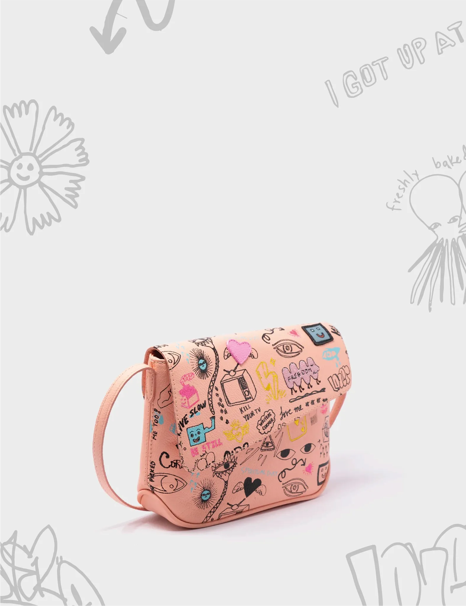 Bruno Mini Crossbody Rosa Leather Bag - Urban Doodles Design