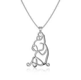 Bulldog Silhouette Pendant Necklace - Silver