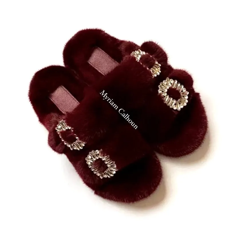 Burgundy Jeweled Arizona Slippers