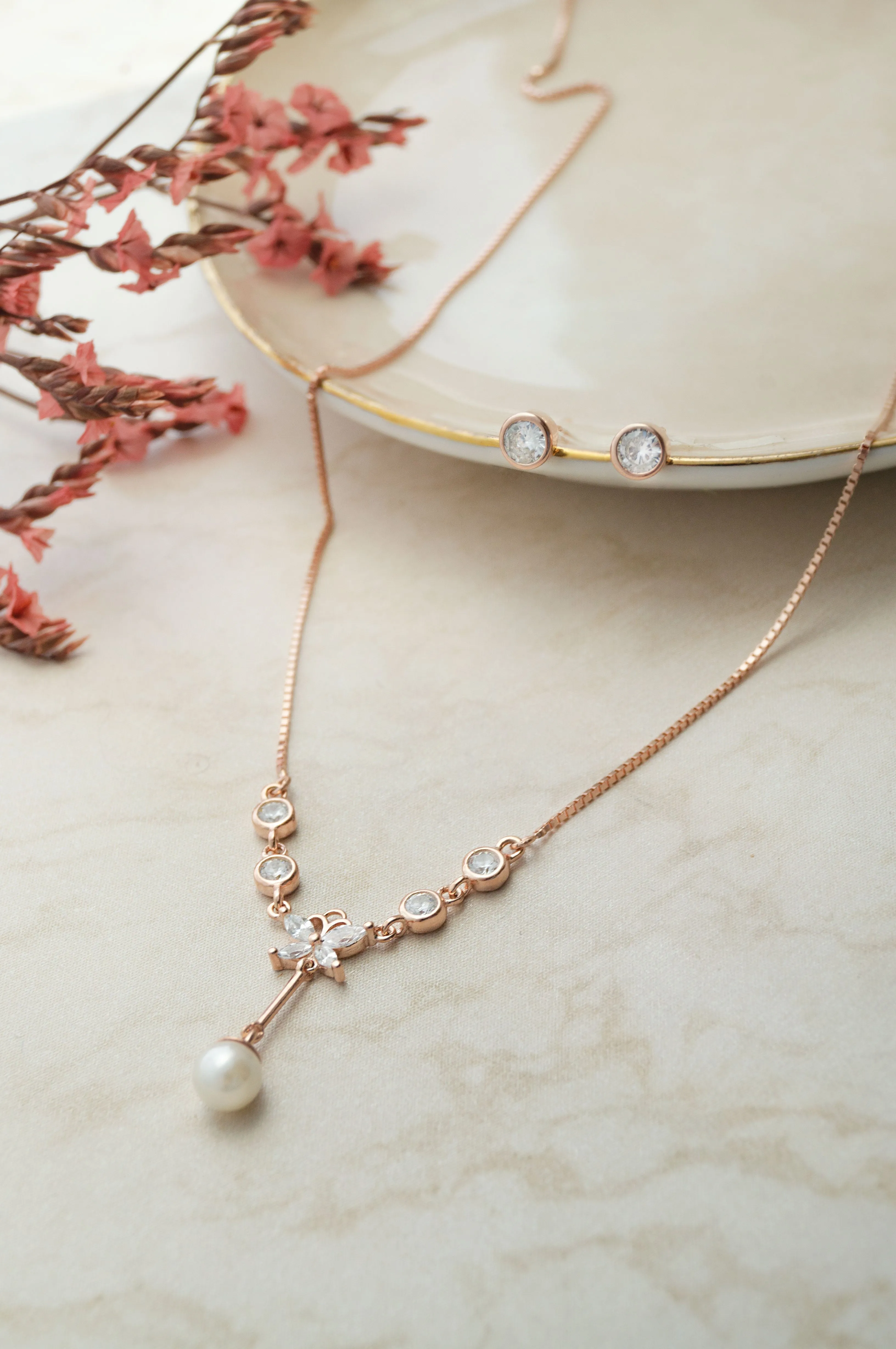 Butterfly Paradise Rose Gold Plated Sterling Silver Necklace Set