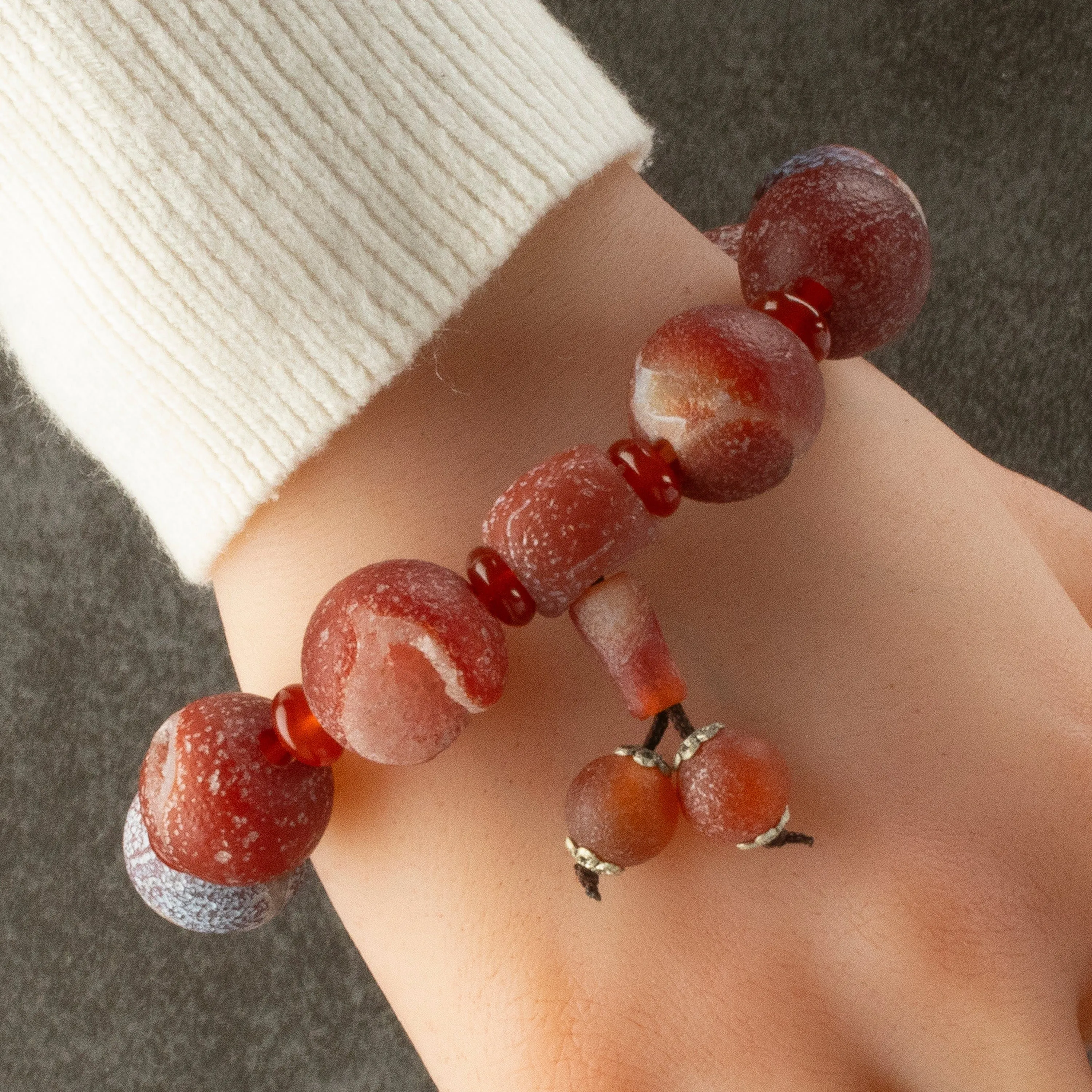 Carnelian 18mm Gemstone Bead Elastic Bracelet with Tassel