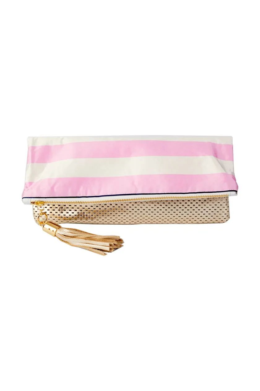 Cece Gold Perforated Reversible to Rainbow Silk Foldover Clutch