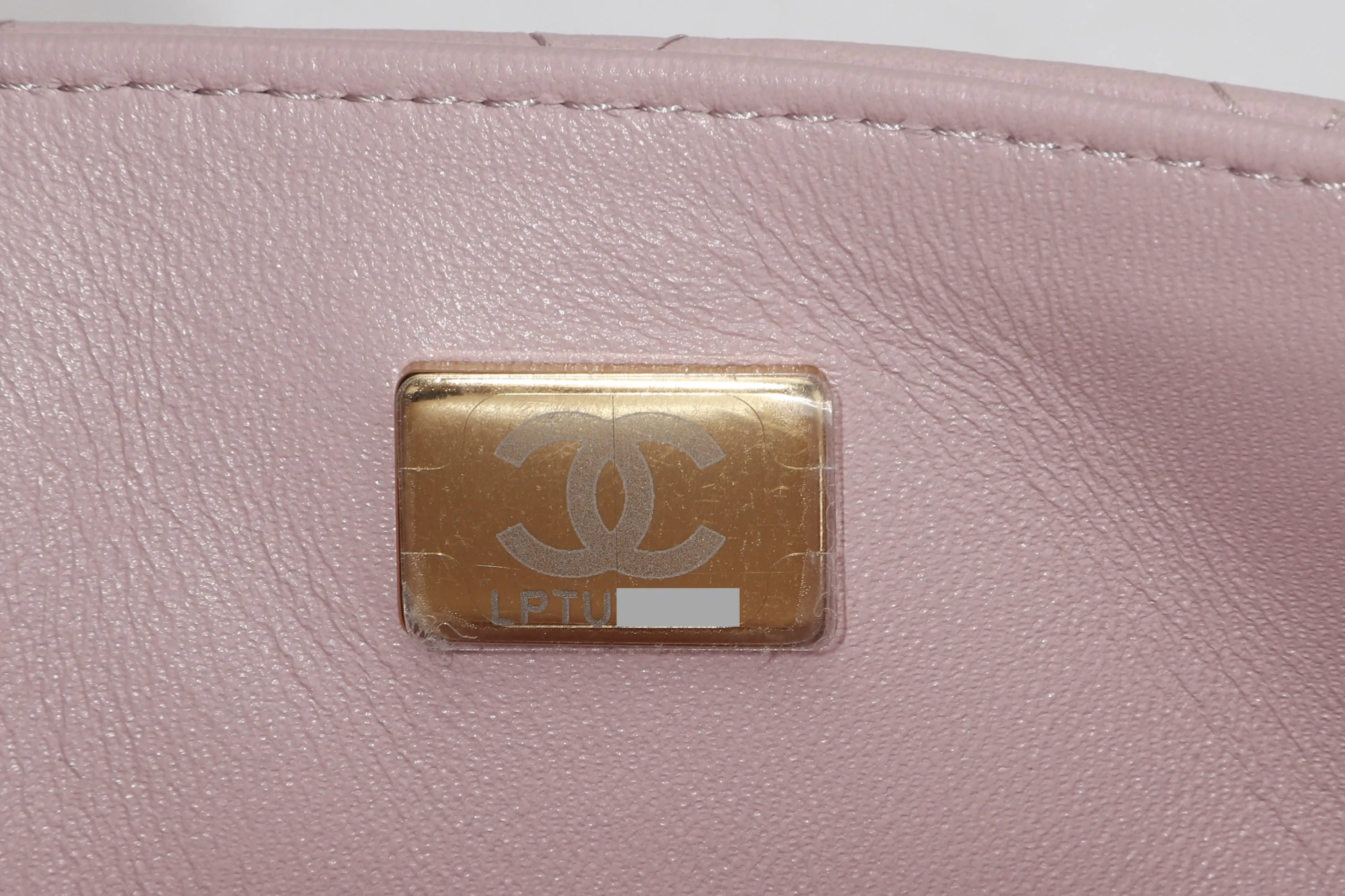 CHANEL CLASSIC MINI SQUARE (LPTUxxxx) POWDER PINK CALF LEATHER LIGHT GOLD HARDWARE, WITH DUST COVER & BOX