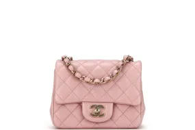 CHANEL CLASSIC MINI SQUARE (LPTUxxxx) POWDER PINK CALF LEATHER LIGHT GOLD HARDWARE, WITH DUST COVER & BOX